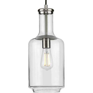 1 Light Brushed Nickel Clear Glass Shade Dimmable Pendant Light Fixture 2