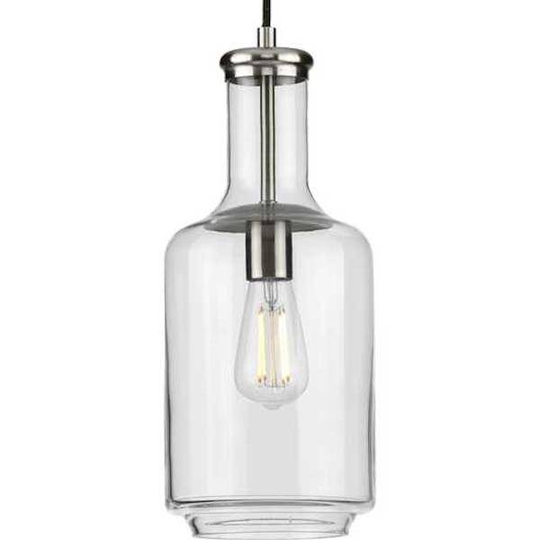 1 Light Brushed Nickel Clear Glass Shade Dimmable Pendant Light Fixture 2