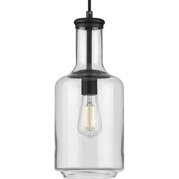 1 Light Matte Black Clear Glass Shade Dimmable Pendant Light Fixture 2