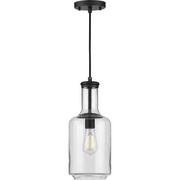 1 Light Matte Black Clear Glass Shade Dimmable Pendant Light Fixture 1