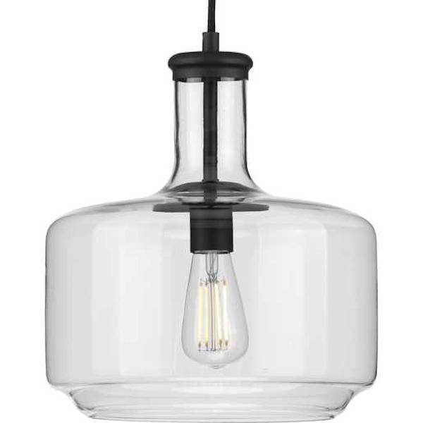 1 Light Matte Black Clear Glass Shade Dimmable Pendant Light Fixture 2