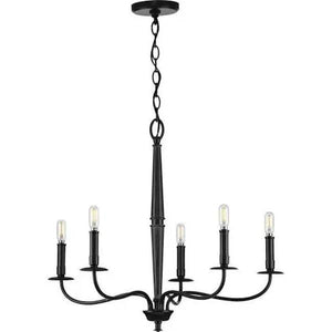 5 Light Matte Black Wood Accents Chandelier Light Fixture 2