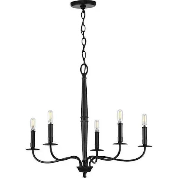 5 Light Matte Black Wood Accents Chandelier Light Fixture 2