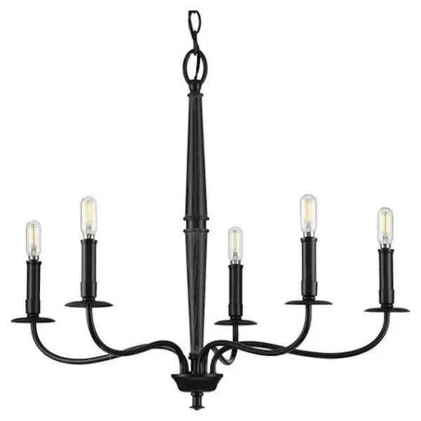 5 Light Matte Black Wood Accents Chandelier Light Fixture 1