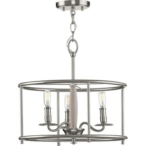 3 Light Brushed Nickel Open-Cage Design Wooden Column Accent Ceiling Light Fixture 2