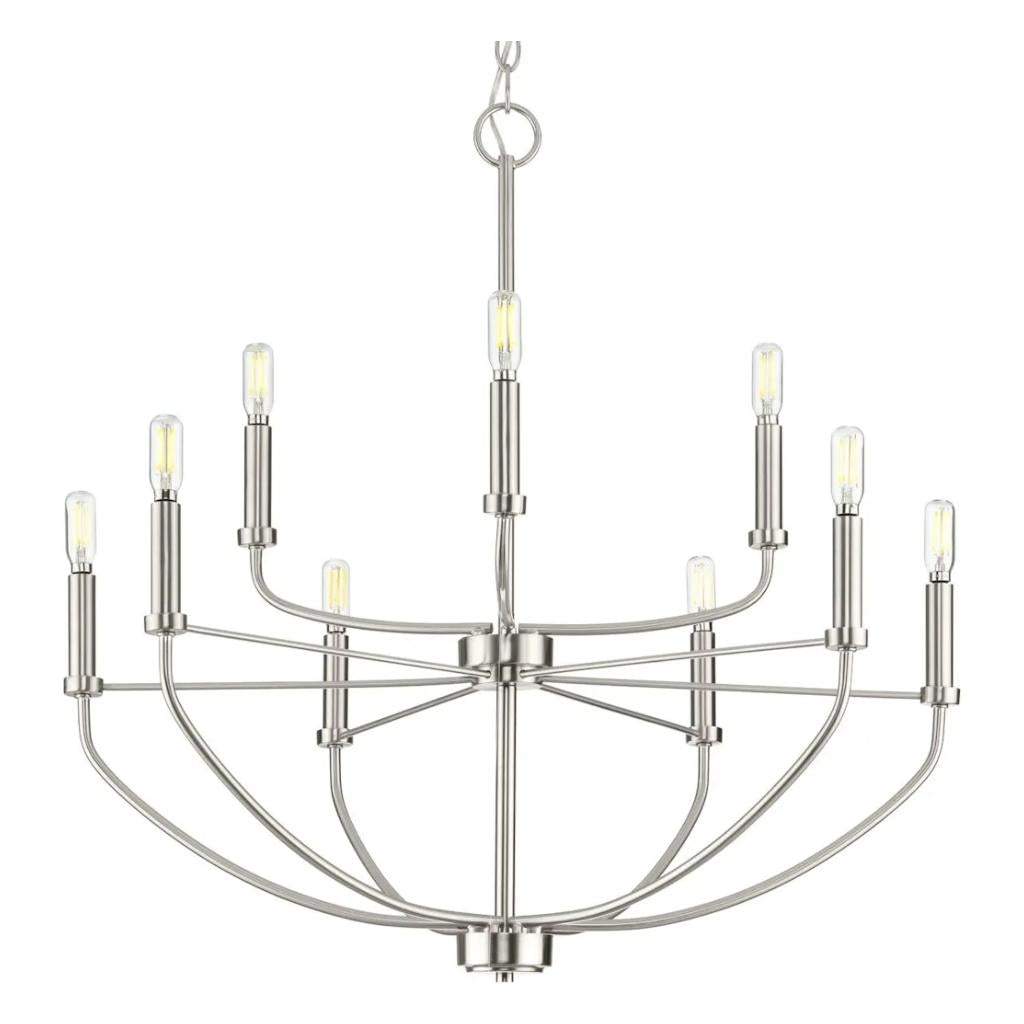 9 Light Brushed Nickel Traditional Style Chandelier Light Fixture 1