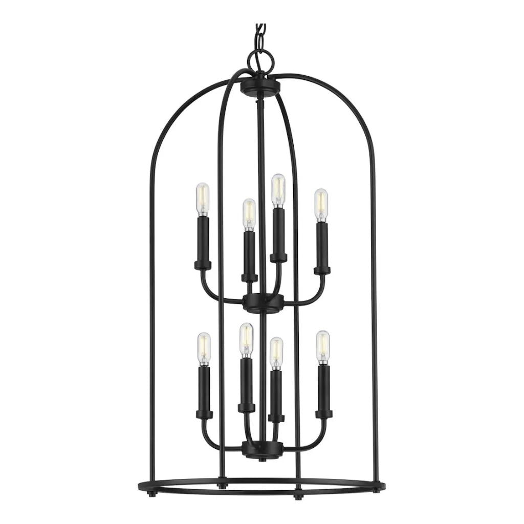 8 Light Matte Black Farmhouse Style Leyden Collection Pendant Light Fixture 1