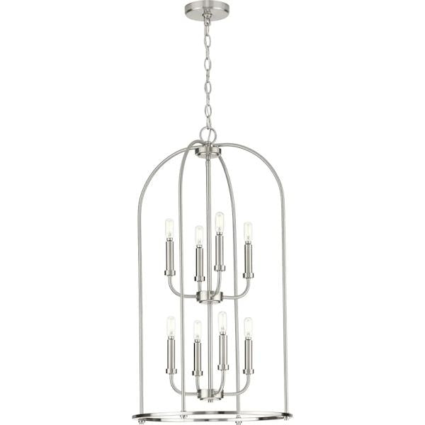8 Light Brushed Nickel Farmhouse Style Leyden Collection Pendant Light Fixture 2