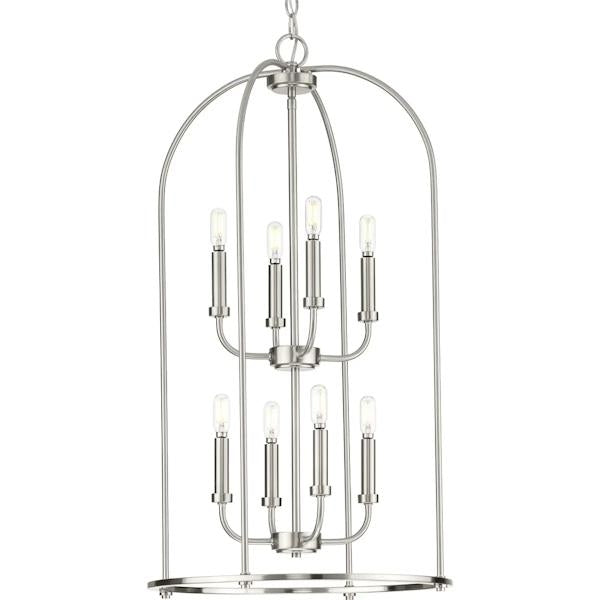 8 Light Brushed Nickel Farmhouse Style Leyden Collection Pendant Light Fixture 1