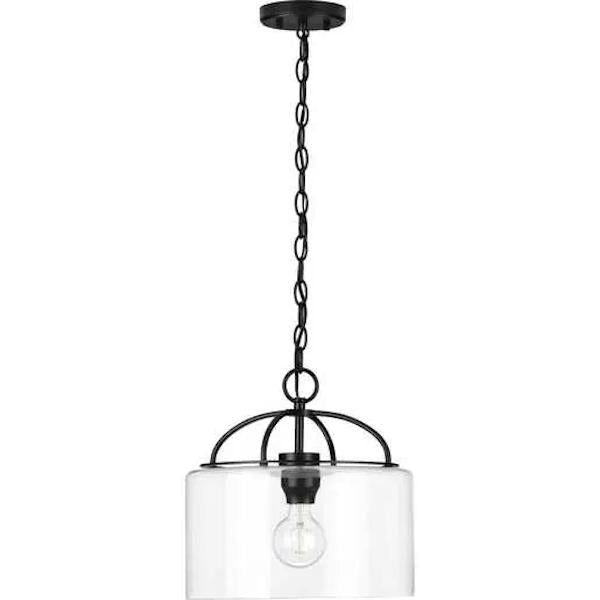 1 Light Matte Black Clear Glass Shade Pendant Light Fixture 2
