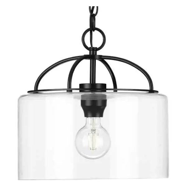 1 Light Matte Black Clear Glass Shade Pendant Light Fixture 1