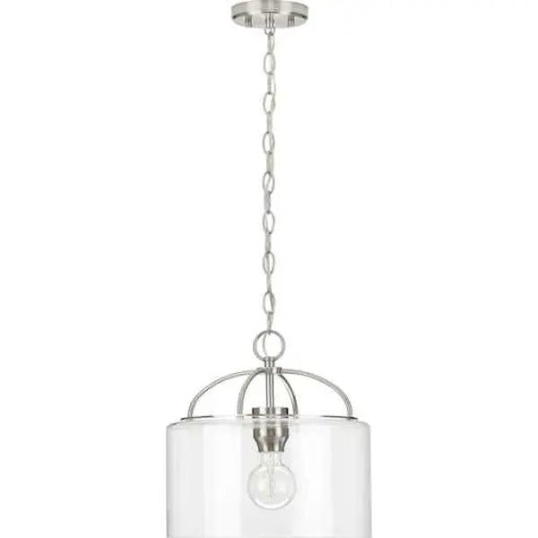 1 Light Brushed Nickel Clear Glass Shade Pendant Light Fixture 2