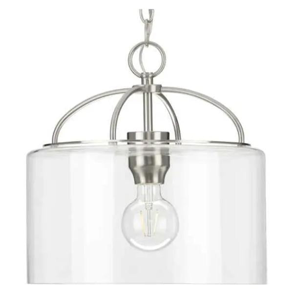 1 Light Brushed Nickel Clear Glass Shade Pendant Light Fixture 1