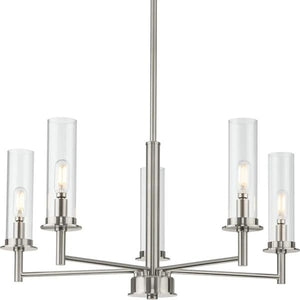 5 Light Brushed Nickel Clear Glass Shade Semi-Flush or Hanging Pendant Chandelier Light Fixture 2