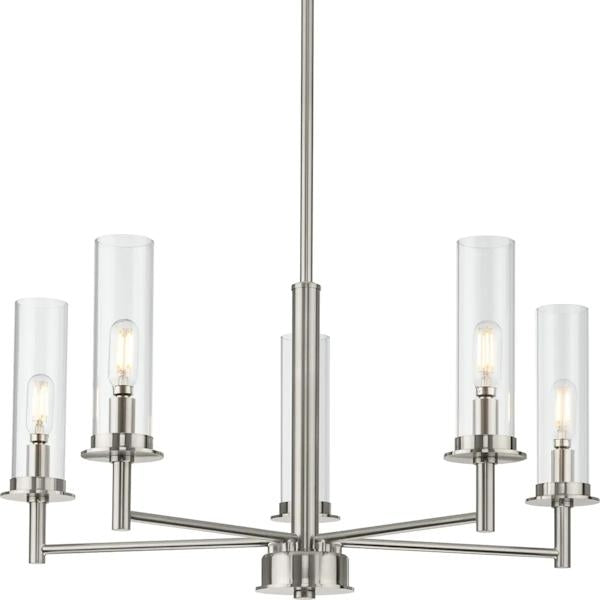 5 Light Brushed Nickel Clear Glass Shade Semi-Flush or Hanging Pendant Chandelier Light Fixture 2