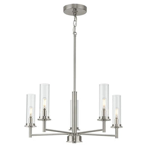 5 Light Brushed Nickel Clear Glass Shade Semi-Flush or Hanging Pendant Chandelier Light Fixture 1