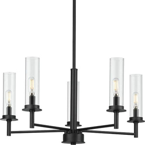 5 Light Matte Black Clear Glass Shade Semi-Flush or Hanging Pendant Chandelier Light Fixture 2