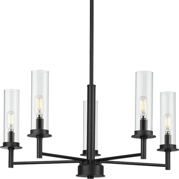 5 Light Matte Black Clear Glass Shade Semi-Flush or Hanging Pendant Chandelier Light Fixture 2
