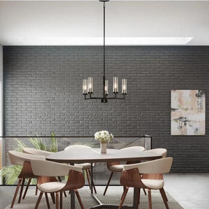 5 Light Matte Black Clear Glass Shade Semi-Flush or Hanging Pendant Chandelier Light Fixture 3