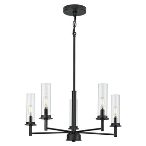 5 Light Matte Black Clear Glass Shade Semi-Flush or Hanging Pendant Chandelier Light Fixture 1