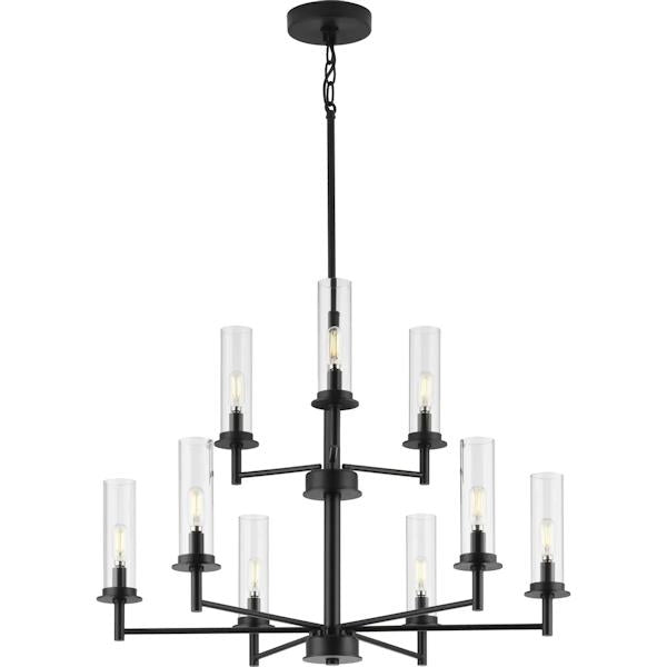 9 Light Matte Black Clear Glass Shade Chandelier Light Fixture 2