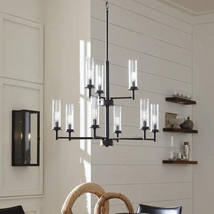 9 Light Matte Black Clear Glass Shade Chandelier Light Fixture 3