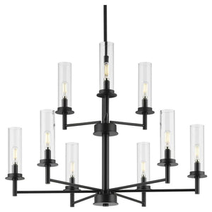 9 Light Matte Black Clear Glass Shade Chandelier Light Fixture 1