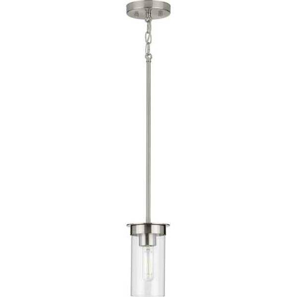 1 Light Brushed Nickel Clear Glass Shade Pendant Light Fixture 2