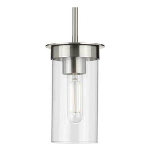 1 Light Brushed Nickel Clear Glass Shade Pendant Light Fixture 1