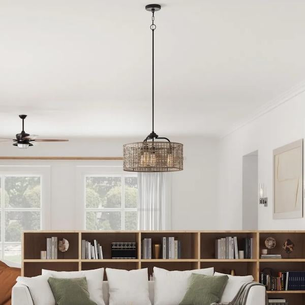 4 Light Matte Black Mocha Accent Dimmable Pendant Light Fixture 3