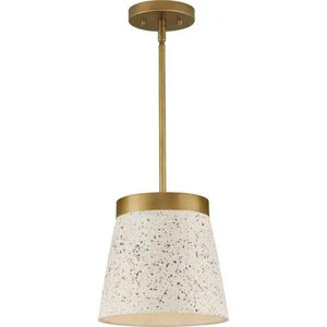 1 Light Brass Distressed Brass and Sand Terrazzo Shade Pendant Light Fixture 2