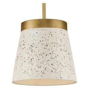 1 Light Brass Distressed Brass and Sand Terrazzo Shade Pendant Light Fixture 1