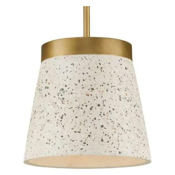 1 Light Brass Distressed Brass and Sand Terrazzo Shade Pendant Light Fixture 1