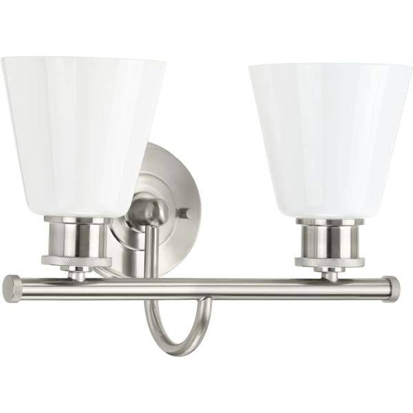 2 Light 120 volt Brushed Nickel Vanity Opal Glass Light Fixture 2