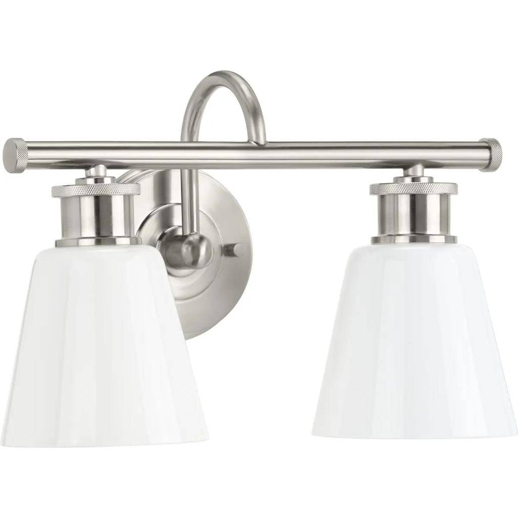 2 Light 120 volt Brushed Nickel Vanity Opal Glass Light Fixture 1