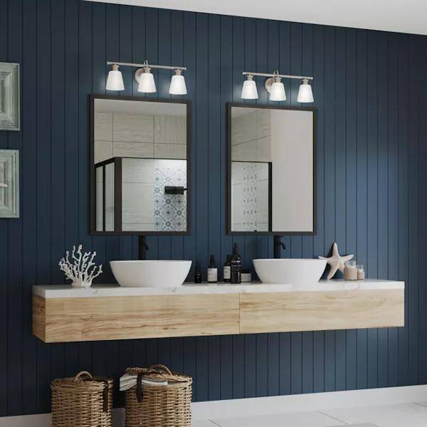 3 Light 120 volt Brushed Nickel Vanity Opal Glass Light Fixture 3