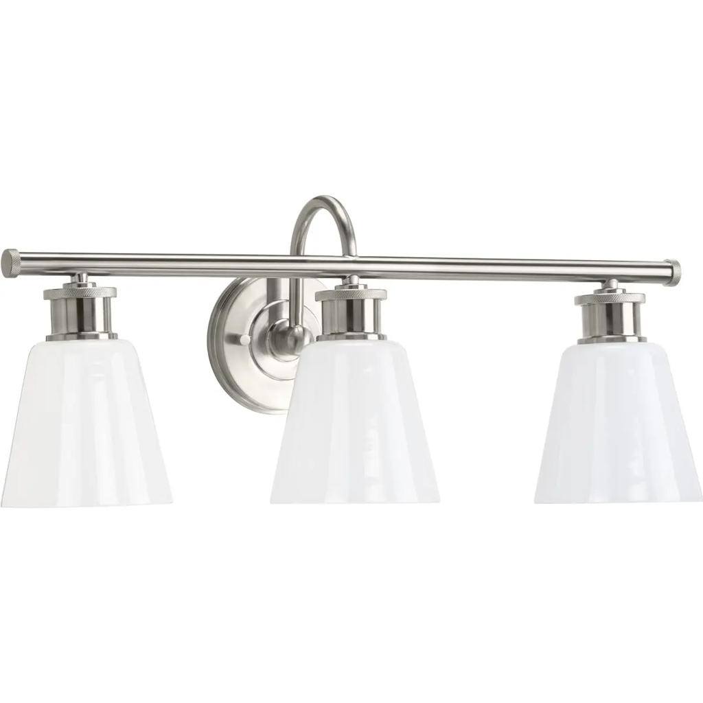 3 Light 120 volt Brushed Nickel Vanity Opal Glass Light Fixture 1