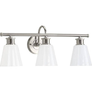 3 Light 120 volt Brushed Nickel Vanity Opal Glass Light Fixture 1