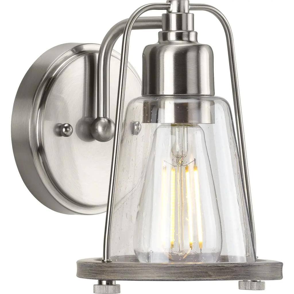 1 Light 120 volt Brushed Nickel Vanity Clear Seeded Glass Light Fixture 1