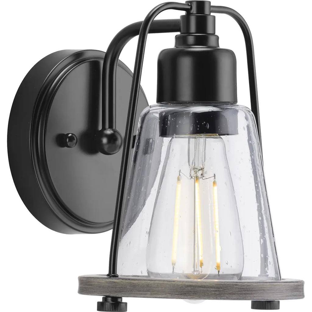 1 Light 120 volt Matte Black Vanity Clear Seeded Glass Light Fixture 1
