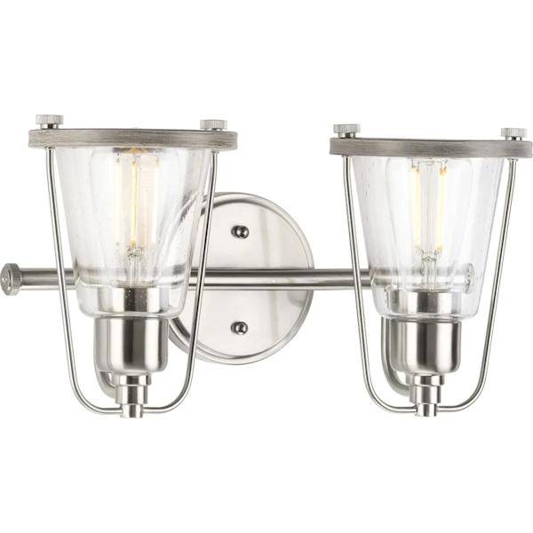 2 Light 120 volt Brushed Nickel Vanity Clear Seeded Glass Light Fixture 2