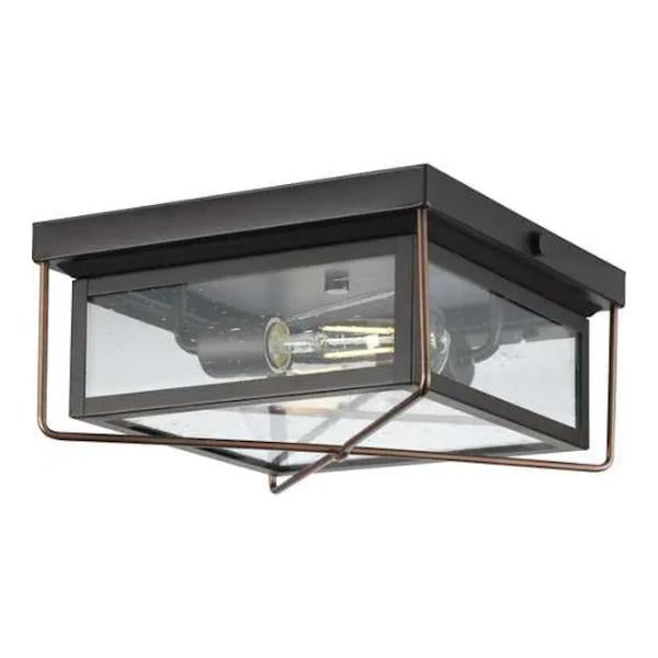 2 Light Antique Bronze with Clear Seeded Glass Light Fixture 1