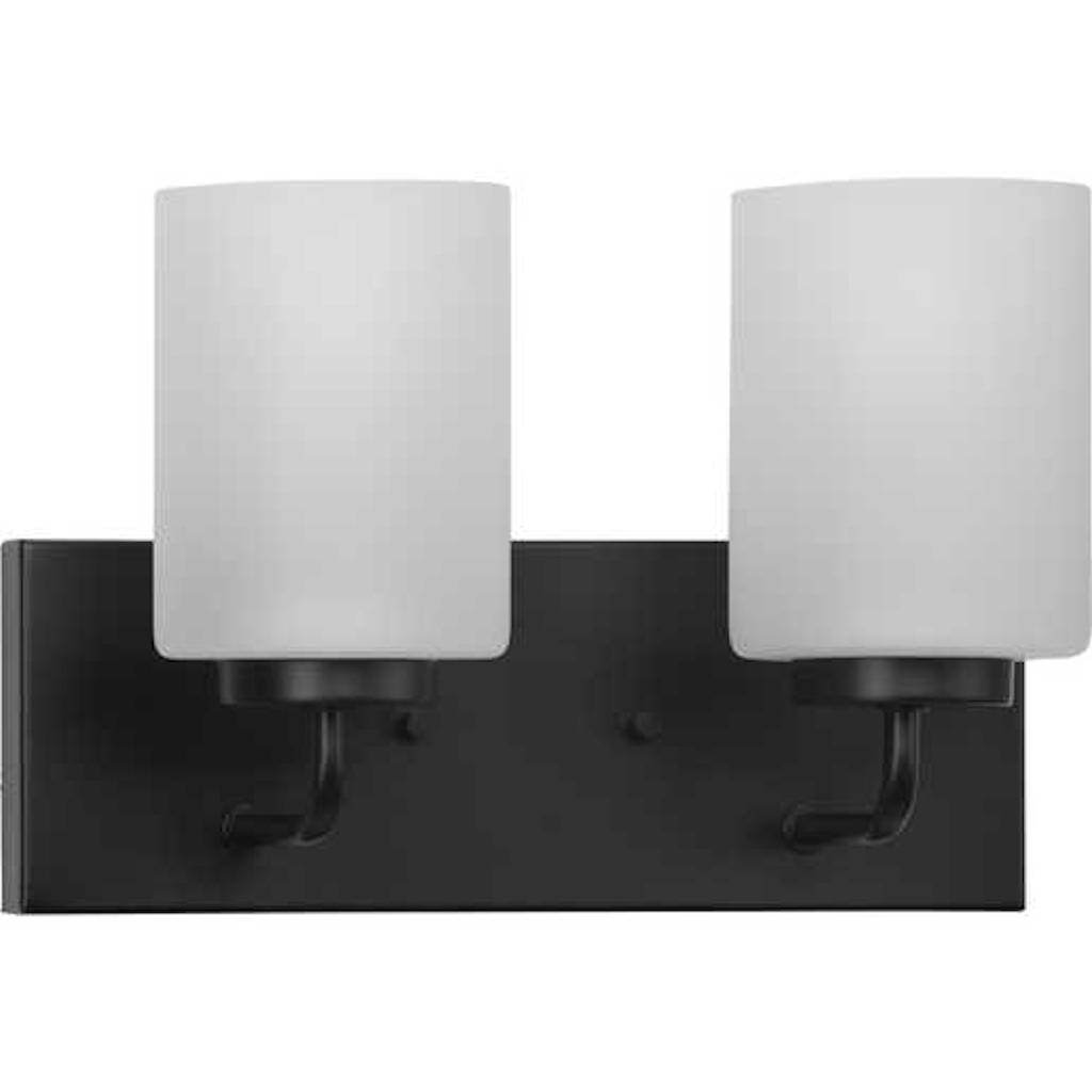 2 Light 120 volt Matte Black Vanity Etched Glass Light Fixture 1