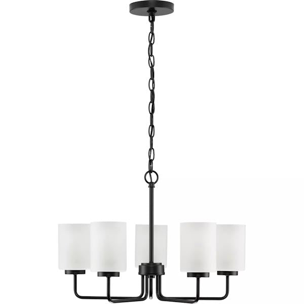 5 Light Matte Black Etched Glass Shade Chandelier Light Fixture 2