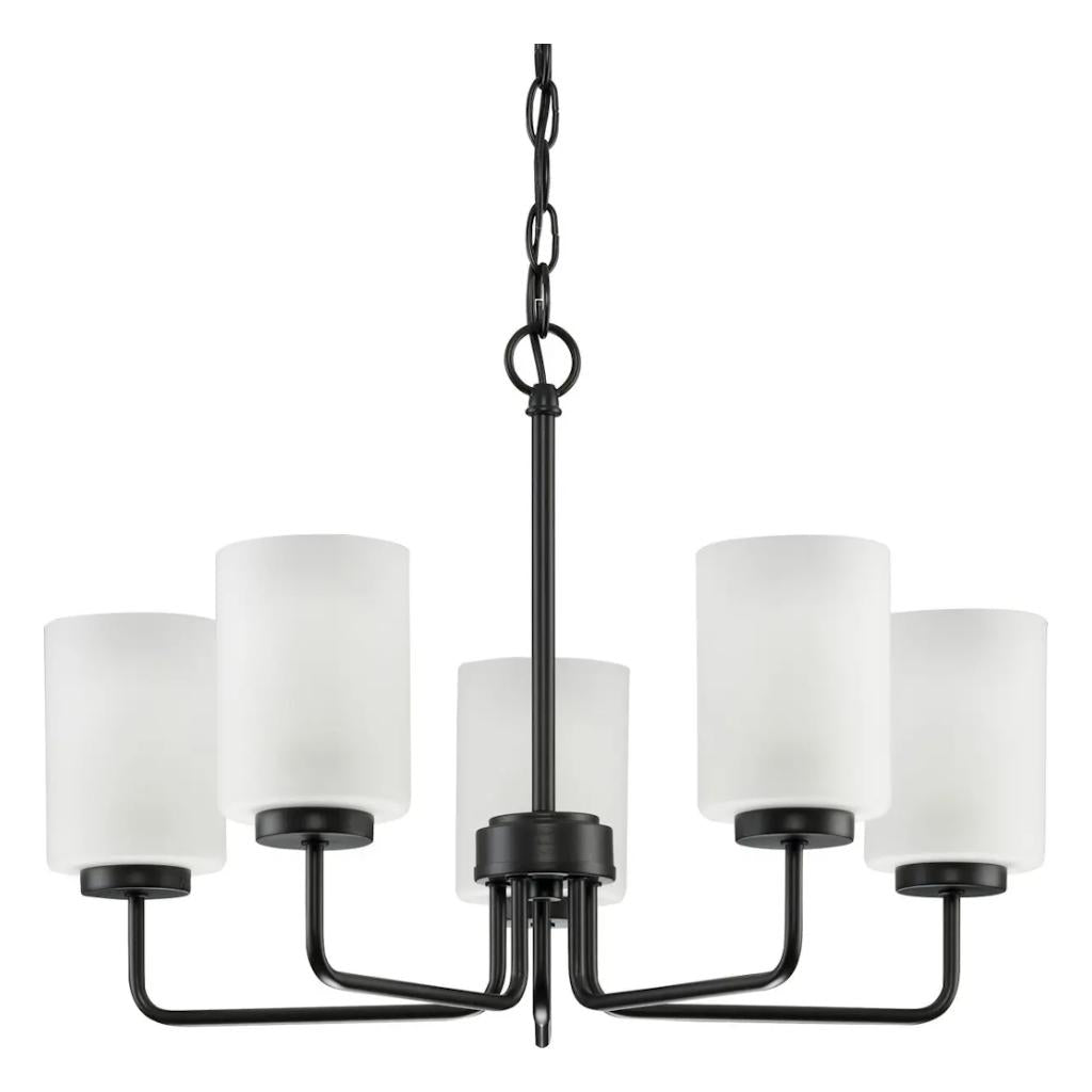 5 Light Matte Black Etched Glass Shade Chandelier Light Fixture 1