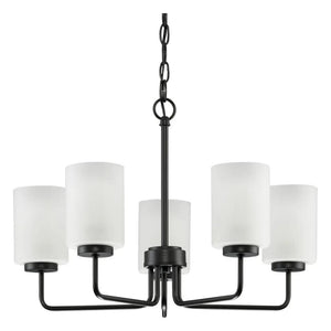 5 Light Matte Black Etched Glass Shade Chandelier Light Fixture 1
