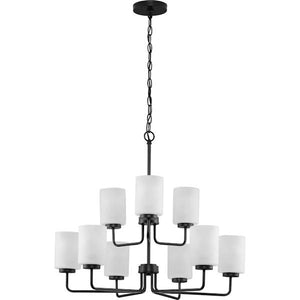 9 Light Matte Black Etched Glass Shade Chandelier Light Fixture 2
