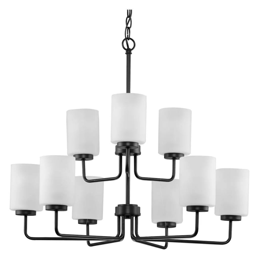9 Light Matte Black Etched Glass Shade Chandelier Light Fixture 1