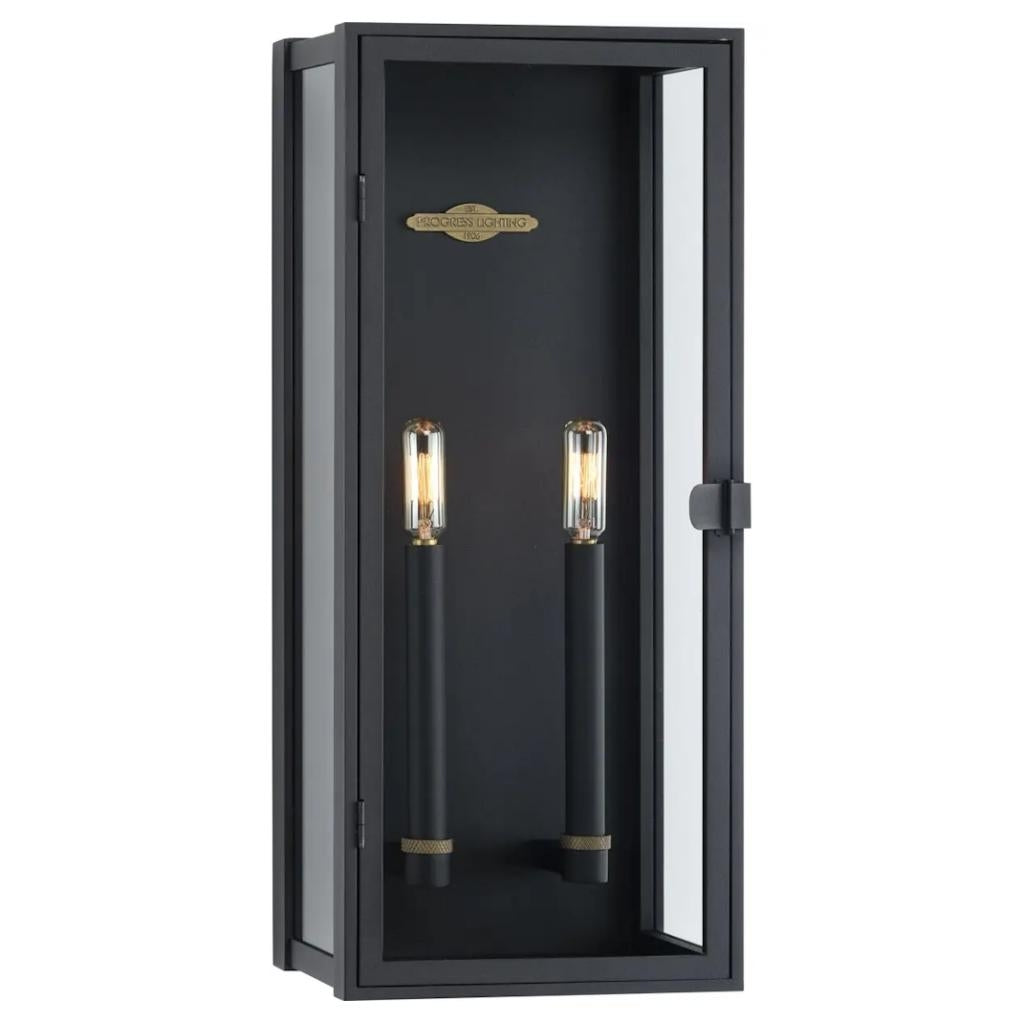 2 Light 120 volt Textured Black Clear Glass Wall Lantern Light Fixture 1