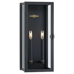 2 Light 120 volt Textured Black Clear Glass Wall Lantern Light Fixture 1